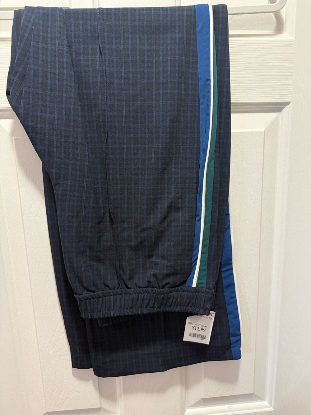 Zara Navy Plaid Track Pants with Blue and Green Side Stripes